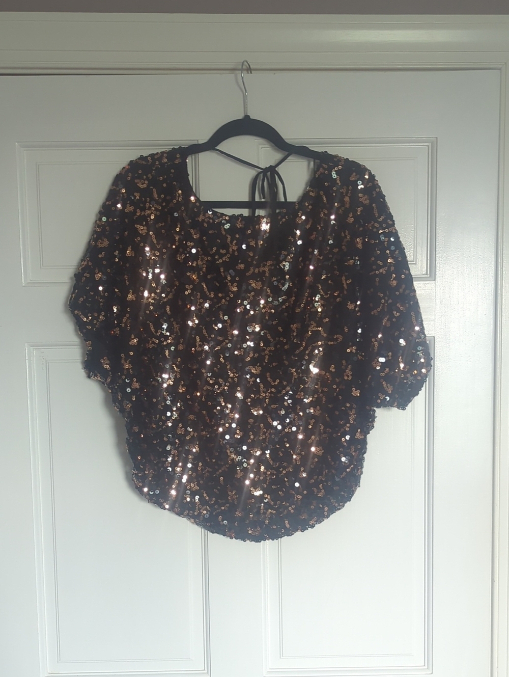 Ark & Co Black Sequin Dolman Top with Rose Gold Accents
